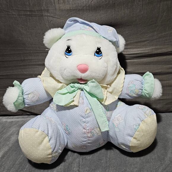Well Made 1994 Bear Plush Pastel Sleeping Cap Teardrop Eyes Blue Green Yellow - Picture 1 of 6